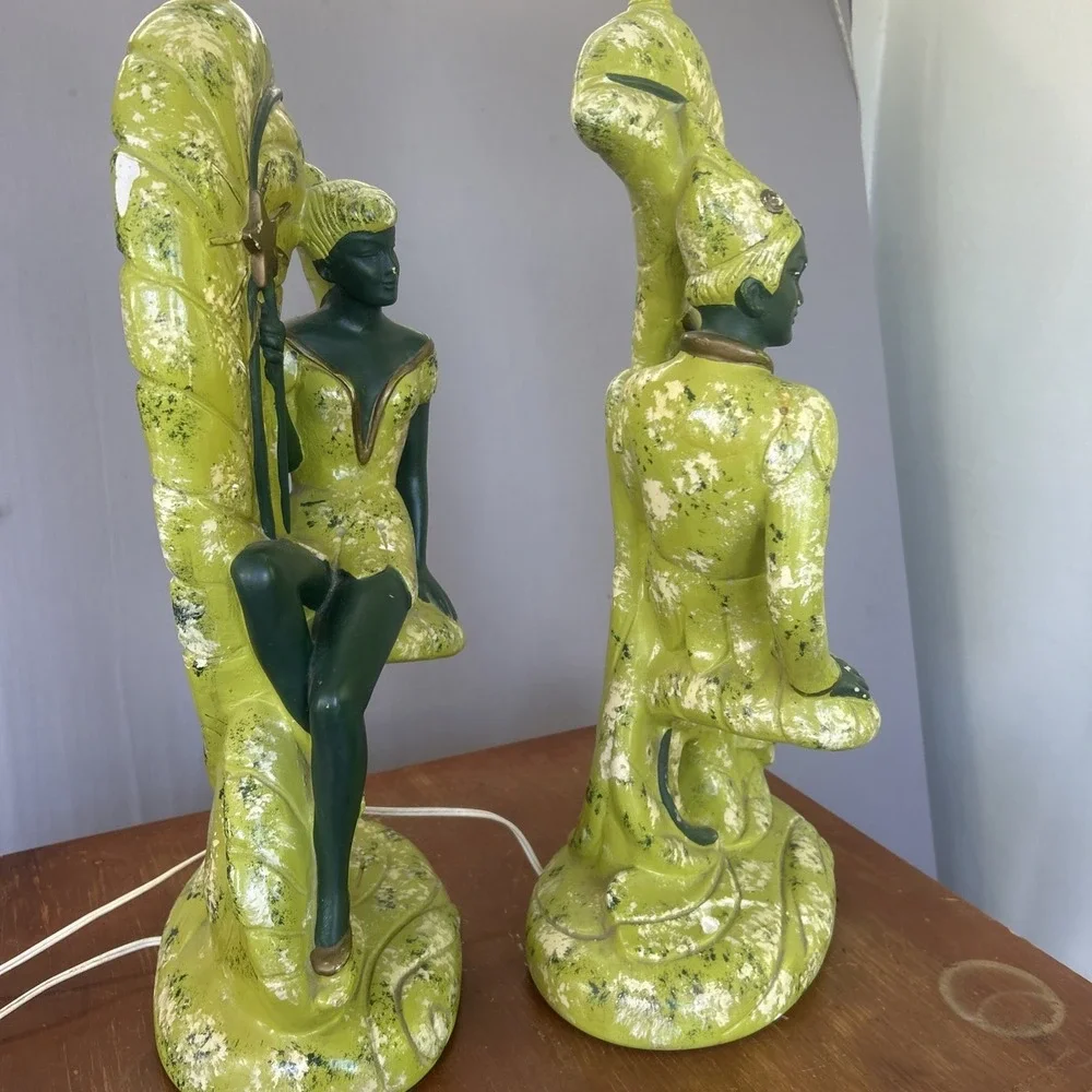 Set Of Continental Art Co Chalkware Lamps MCM Tinkerbell Peter Pan 50's Works